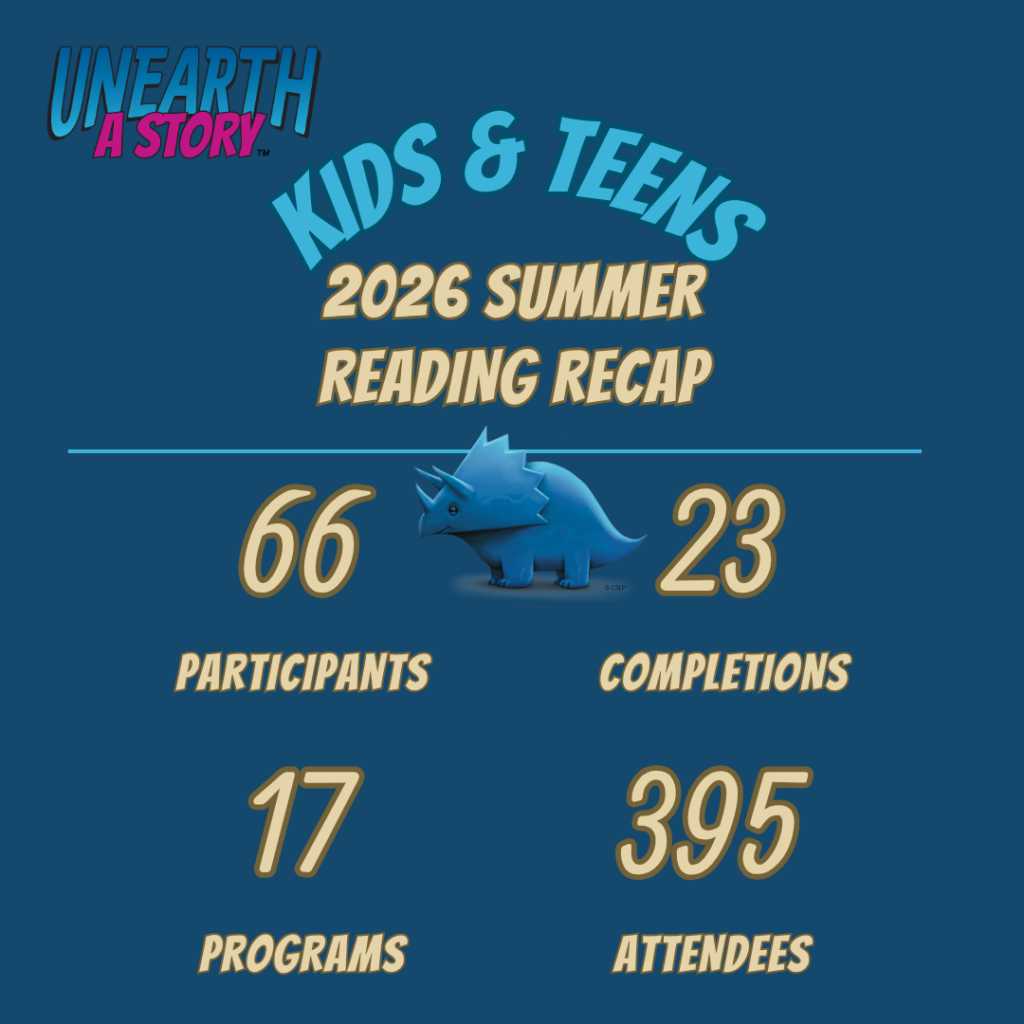 Summer Reading Recap:
66 Participants, 23 Completions, 17 Programs, 395 Attendees 