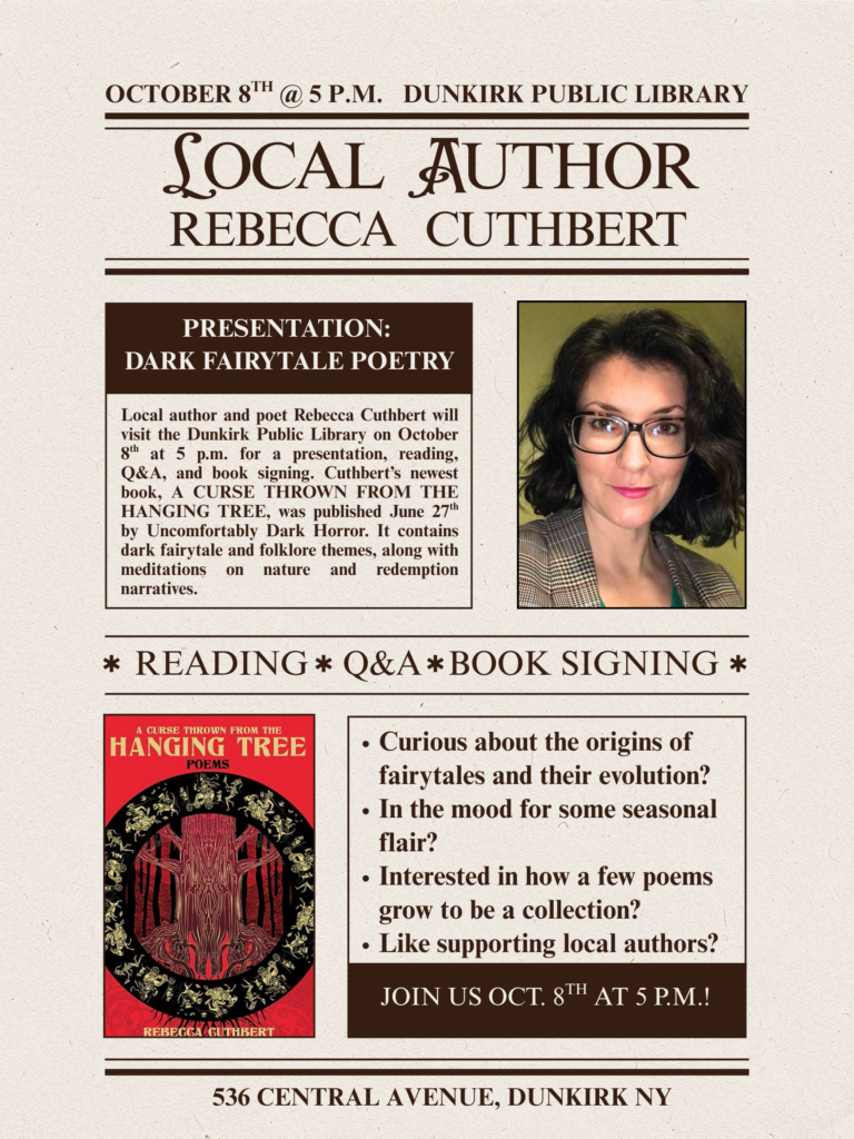 Author Visit w/ Rebecca Cuthbert, October 8 @ 5 pm.